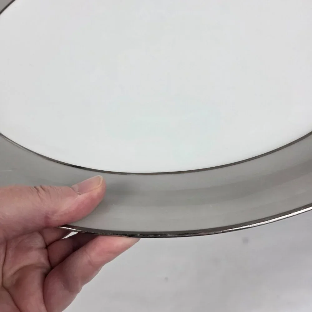 Sango Plantina Oval Serving Platter White with Gray Band & Platinum Trim